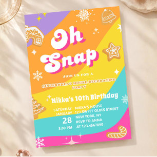 Colourful Retro Gingerbread House Decorating Bday Invitation