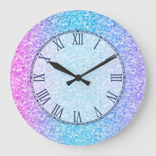 Colourful Retro Glitter And Sparkles Large Clock