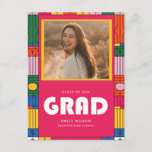 Colourful Retro Grad Photo Graduation Thank You Postcard