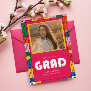 Colourful Retro Grad Photo Graduation Thank You Postcard