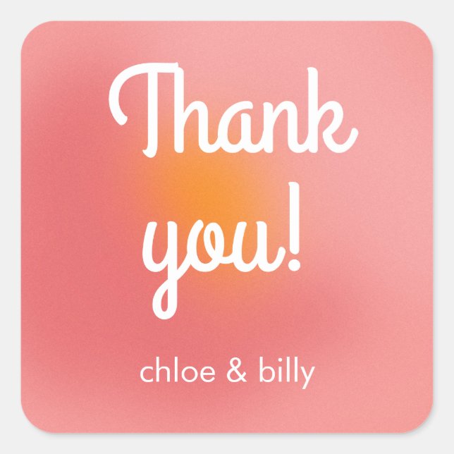 Colourful Retro Gradient Pink Orange Thank You Square Sticker (Front)