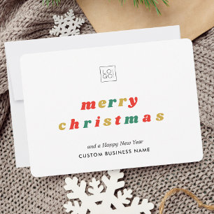 Colourful Retro Groovy Add Business Logo Christmas Holiday Card