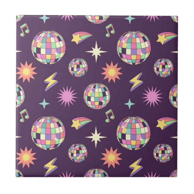 Colourful Retro Groovy Disco Pattern Tile (Front)