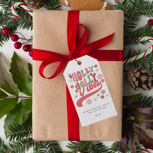 Colourful Retro Groovy Holly Jolly Vibes Holiday Gift Tags