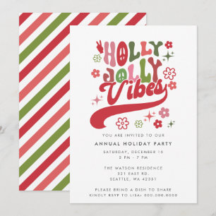 Colourful Retro Groovy Holly Jolly Vibes Holiday Invitation