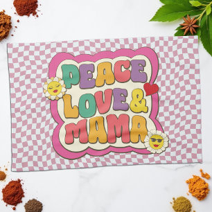 Colourful Retro Groovy Mum Quote Typography Hippie Tea Towel