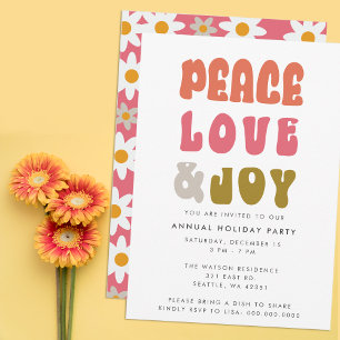 Colourful Retro Groovy Peace Love Joy Holiday Invitation