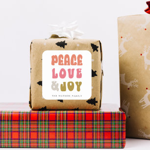 Colourful Retro Groovy Peace Love Joy Holiday Square Sticker