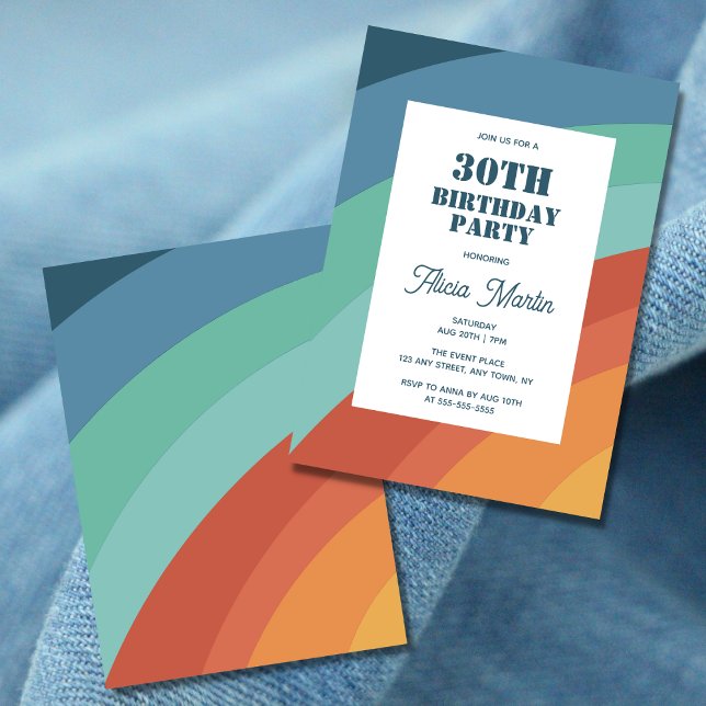 Colourful Retro Groovy Rainbow 30th Birthday Invitation (Creator Uploaded)
