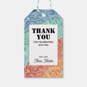 Colourful Retro Groovy Rainbow Floral Thank You Gift Tags