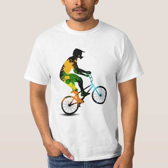 Colourful Retro Grunge Bike Rider T-Shirt (Front)
