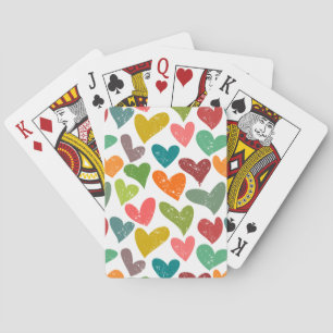 Colourful retro grunge hearts playing cards