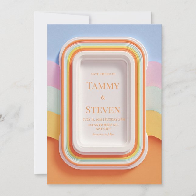 Colourful Retro Gummy Candy 3D Frame Wedding Invitation (Front)