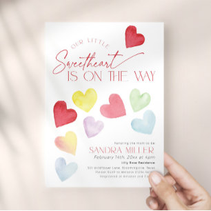 Colourful Retro Hearts Valentine Baby Shower Invitation