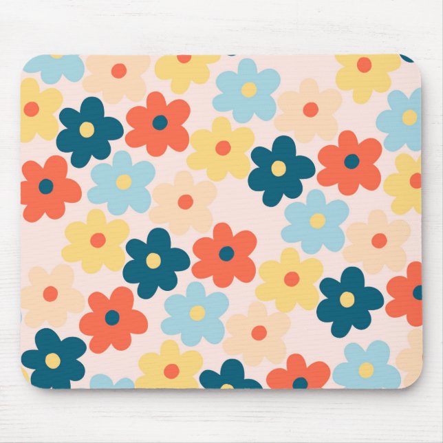 Colourful Retro Hippie Flower Pattern Mouse Pad (Front)