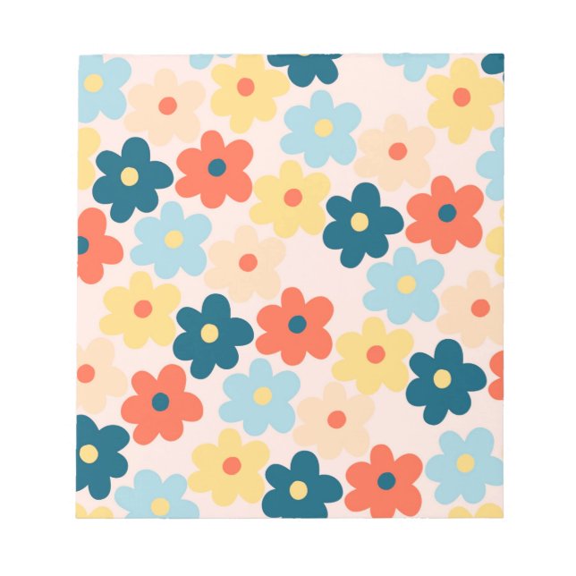 Colourful Retro Hippie Flower Pattern Notepad (Front)