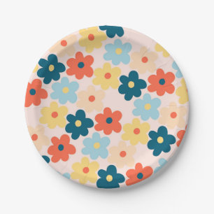 Colourful Retro Hippie Flower Pattern Paper Plate