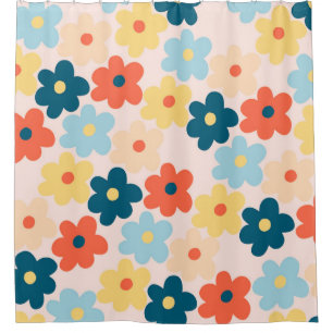 Colourful Retro Hippie Flower Pattern Shower Curtain