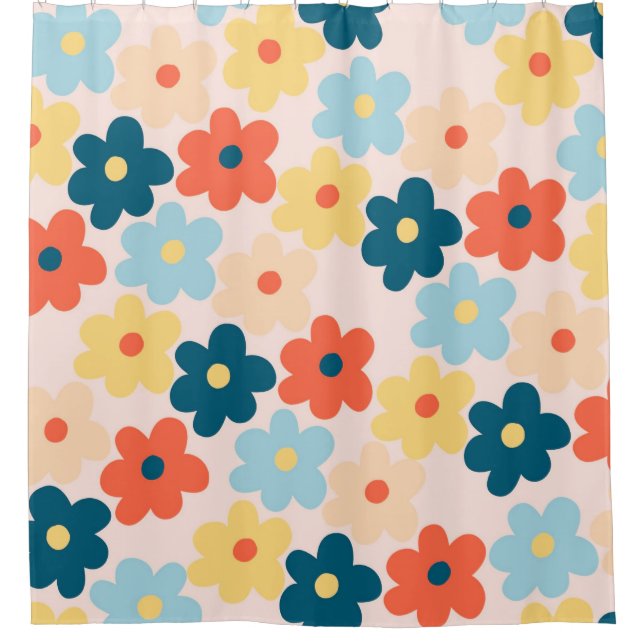 Colourful Retro Hippie Flower Pattern Shower Curtain (Front)
