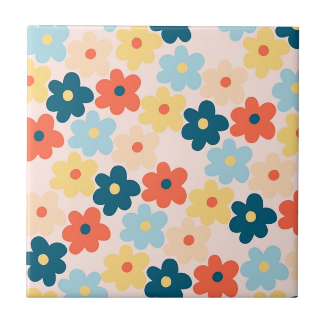 Colourful Retro Hippie Flower Pattern Tile (Front)