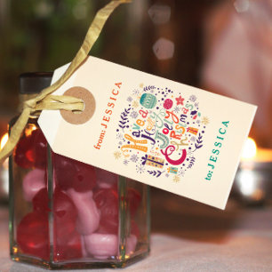 Colourful Retro Holly Jolly Christmas Gift Tags