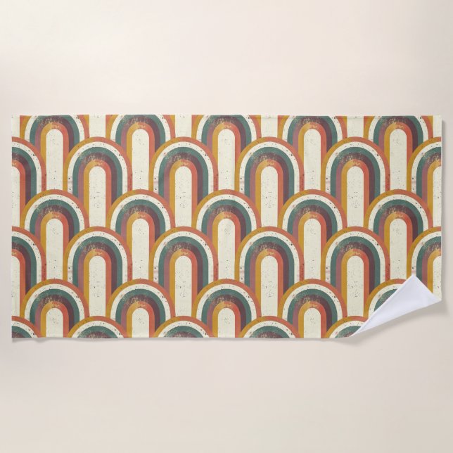 Colourful Retro-Inspired Rainbow Pattern Beach Towel (Front)
