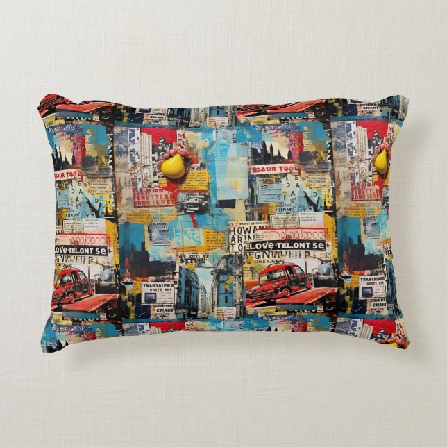 Colourful retro junk travel grunge style collage  decorative cushion (Front)