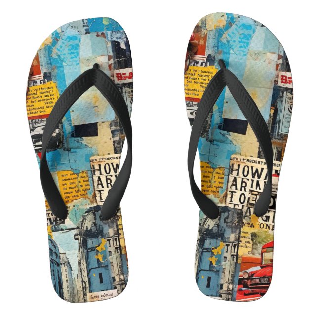 Colourful retro junk travel grunge style collage  jandals (Footbed)