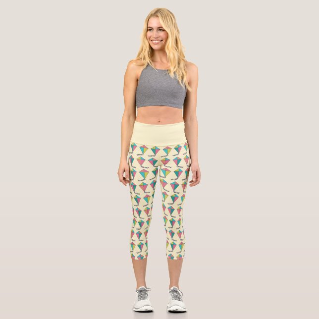 Colourful Retro Kite Pattern Capri Leggings (Front)
