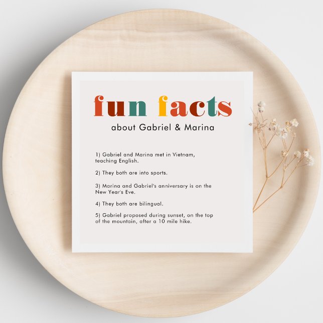 Colourful Retro Letters Fun Facts Newlywed Wedding Napkin (Creator Uploaded)