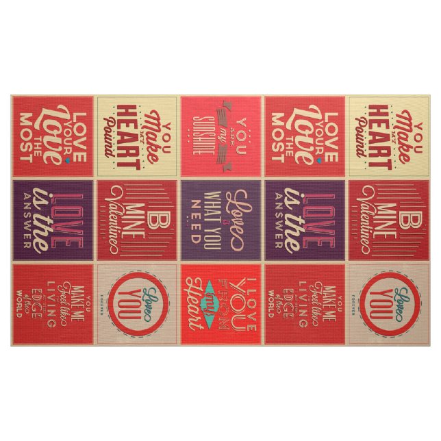 Colourful Retro Love Quotes Quilt Pattern Fabric (Yard)