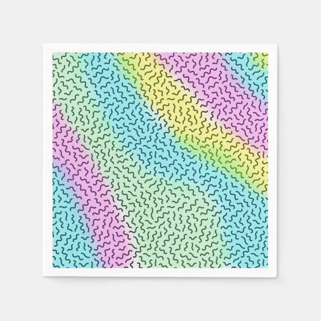 Colourful Retro Memphis Pattern Pastel Napkin (Front)