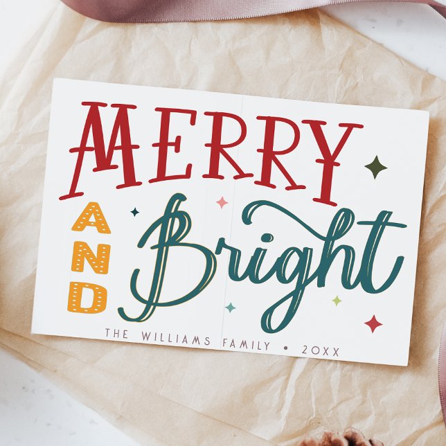 Colourful Retro Merry and Bright Christmas Postcard (Creator Uploaded)