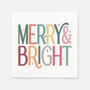 Colourful Retro Merry and Bright Stars Napkin