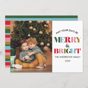 Colourful Retro Merry & Bright Christmas Photo Holiday Card