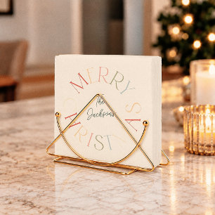 Colourful Retro Merry Christmas Family Name Napkin