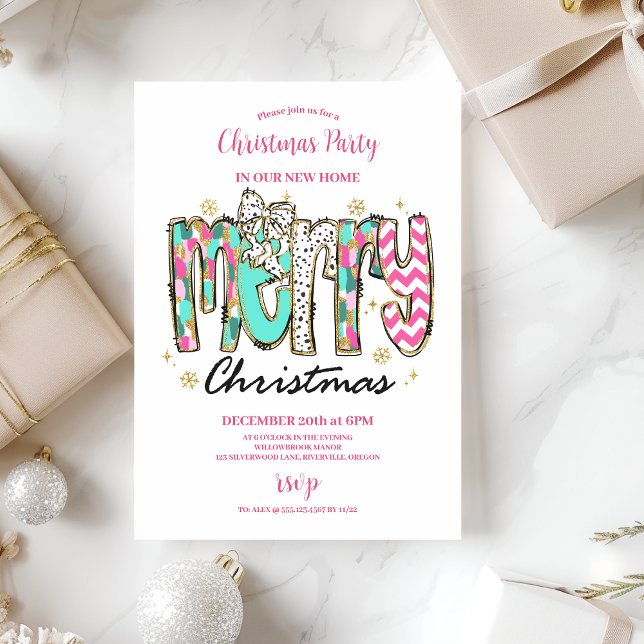 Colourful Retro  Merry Christmas Invitation (Creator Uploaded)
