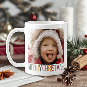 Colourful Retro Merry Christmas Stars Photo Coffee Mug