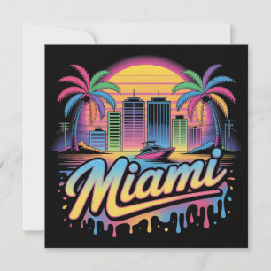 Colourful Retro Miami Vaporwave Travel Art Invitation