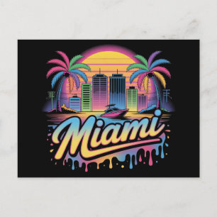 Colourful Retro Miami Vaporwave Travel Art Postcard