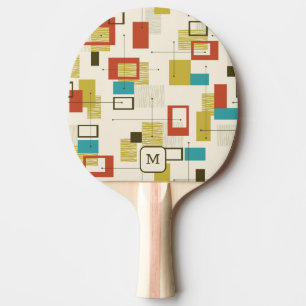 Colourful Retro Mid Century Geometric Pattern Ping Pong Paddle