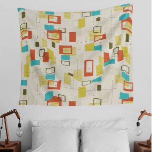 Colourful  Retro Mid-Century Geometric Pattern Tapestry
