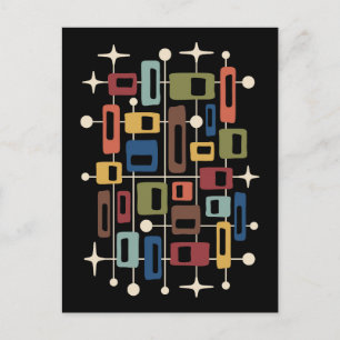 Colourful Retro Mid Century Modern Atomic Abstract Postcard