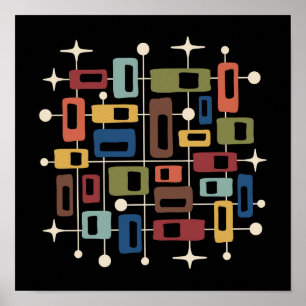 Colourful Retro Mid Century Modern Atomic Abstract Poster
