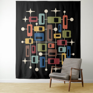 Colourful Retro Mid Century Modern Atomic Abstract Tapestry