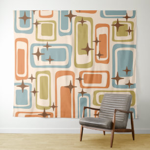 Colourful Retro Mid Century Modern Atomic Abstract Tapestry