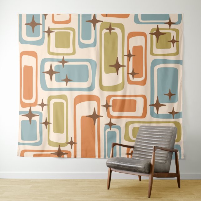 Colourful Retro Mid Century Modern Atomic Abstract Tapestry (In Situ (Horizontal))