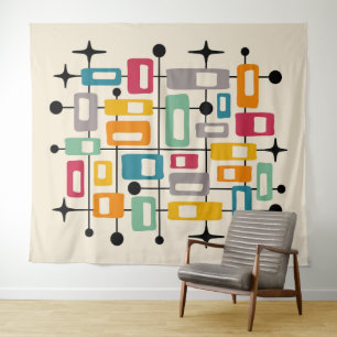 Colourful Retro Mid Century Modern Atomic Abstract Tapestry