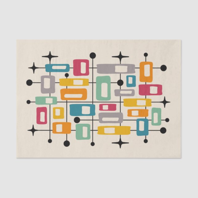 Colourful Retro Mid Century Modern Atomic Abstract Tissue Paper (Front)
