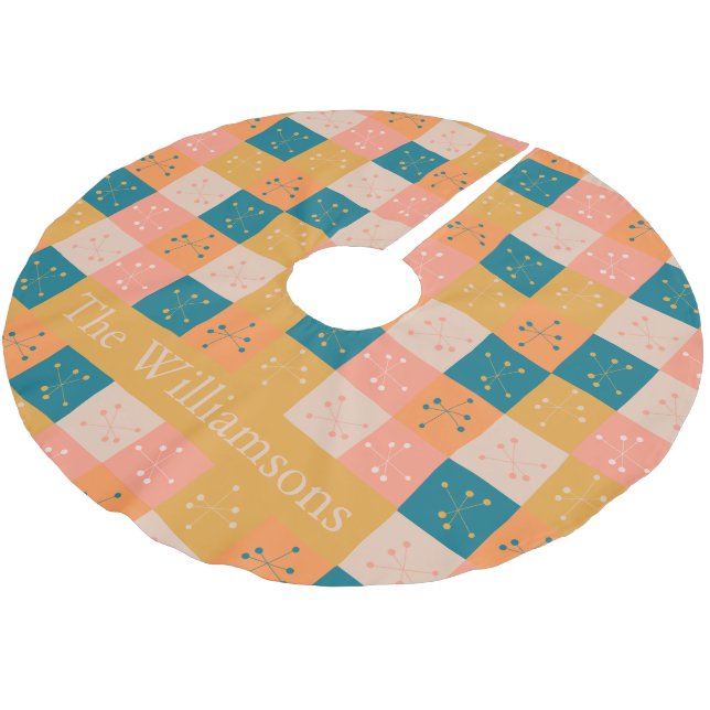 Colourful Retro Mid Mod Atomic Pattern Personalise Brushed Polyester Tree Skirt (Angled)
